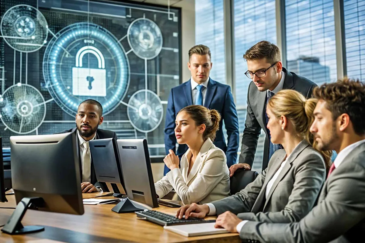 ICT Network Systems engineers reviewing security dashboards